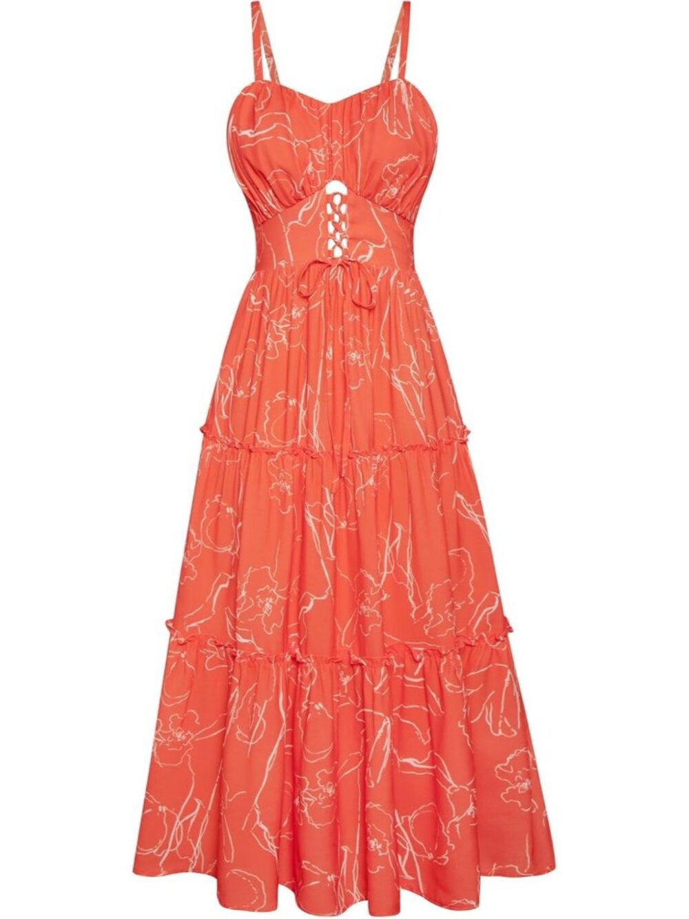Women's Orange Boho Floral Maxi Sundress Summer Beach Flowy Dress with Pockets